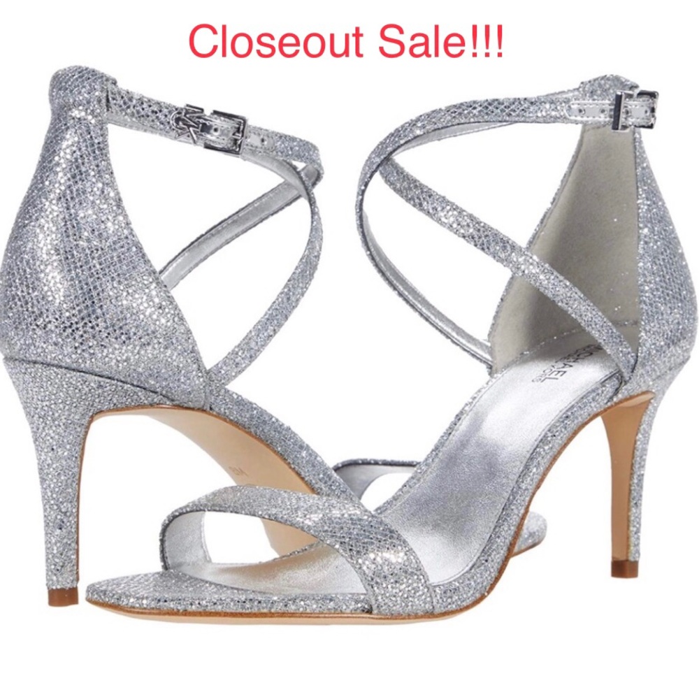 NIB Michael Kors Ava Mid Sandal Glitter Mesh